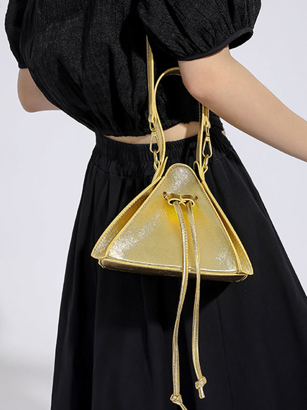 Triangle Drawstring Solid Color Split-Joint Handbags