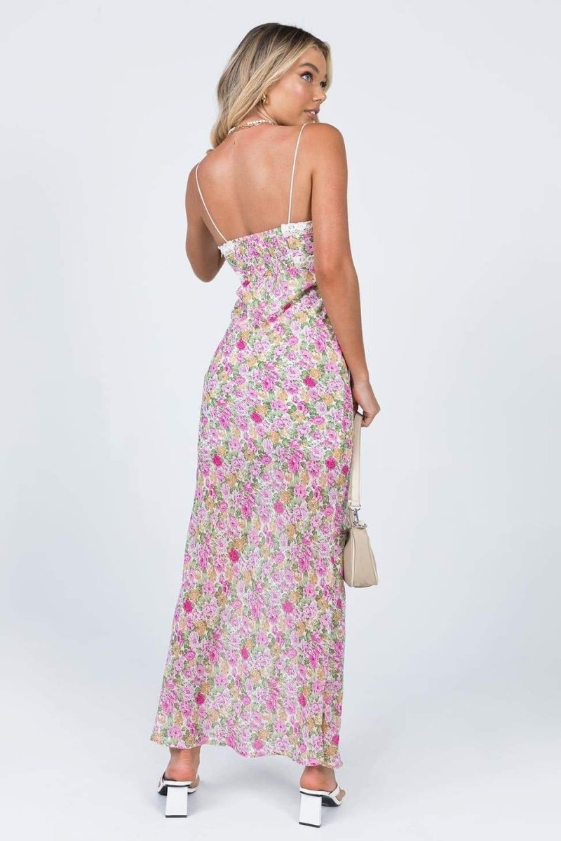 Angelica Printed Shirred Maxi Slip Dress