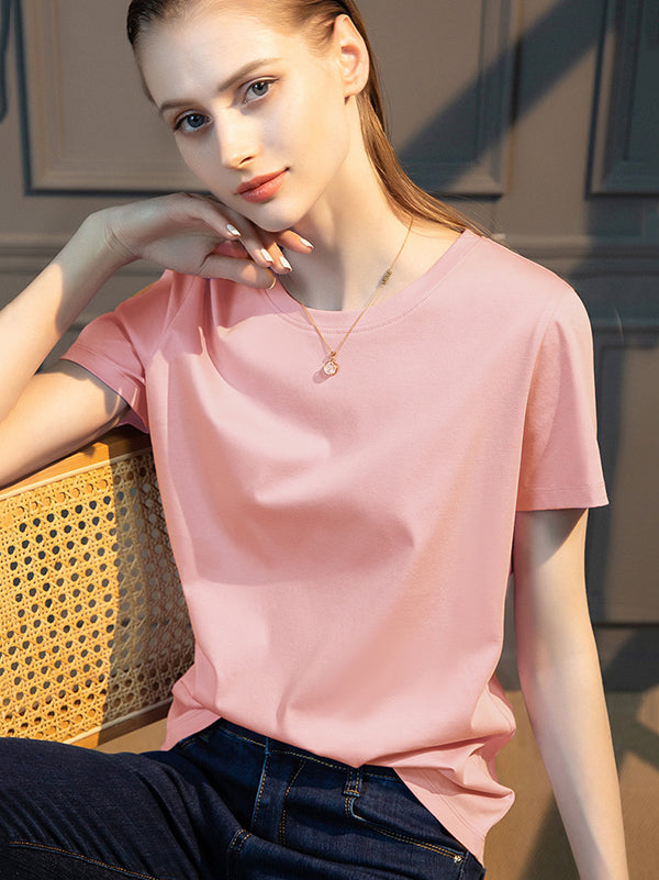 Simple Casual Modal Solid Color Round-Neck T-Shirt Top