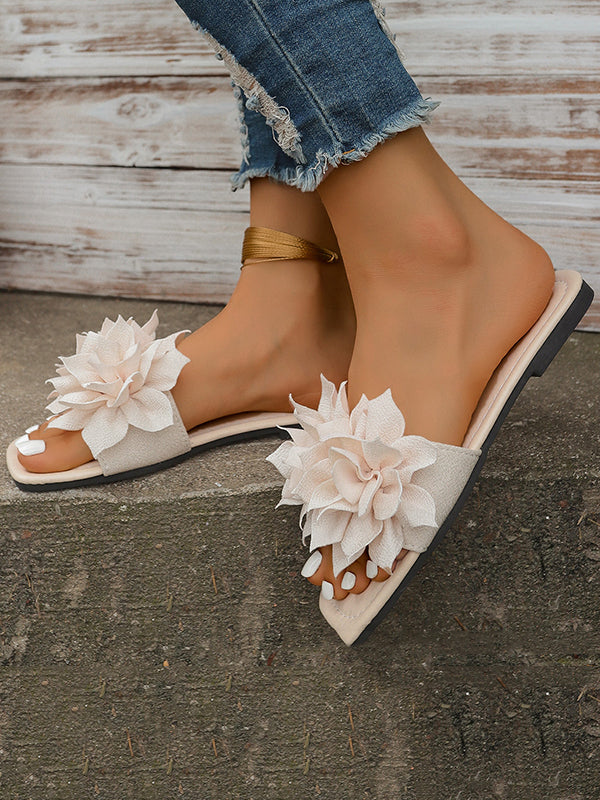 Flower Shape Open Toe Split-Joint Flat Shoes Slippers