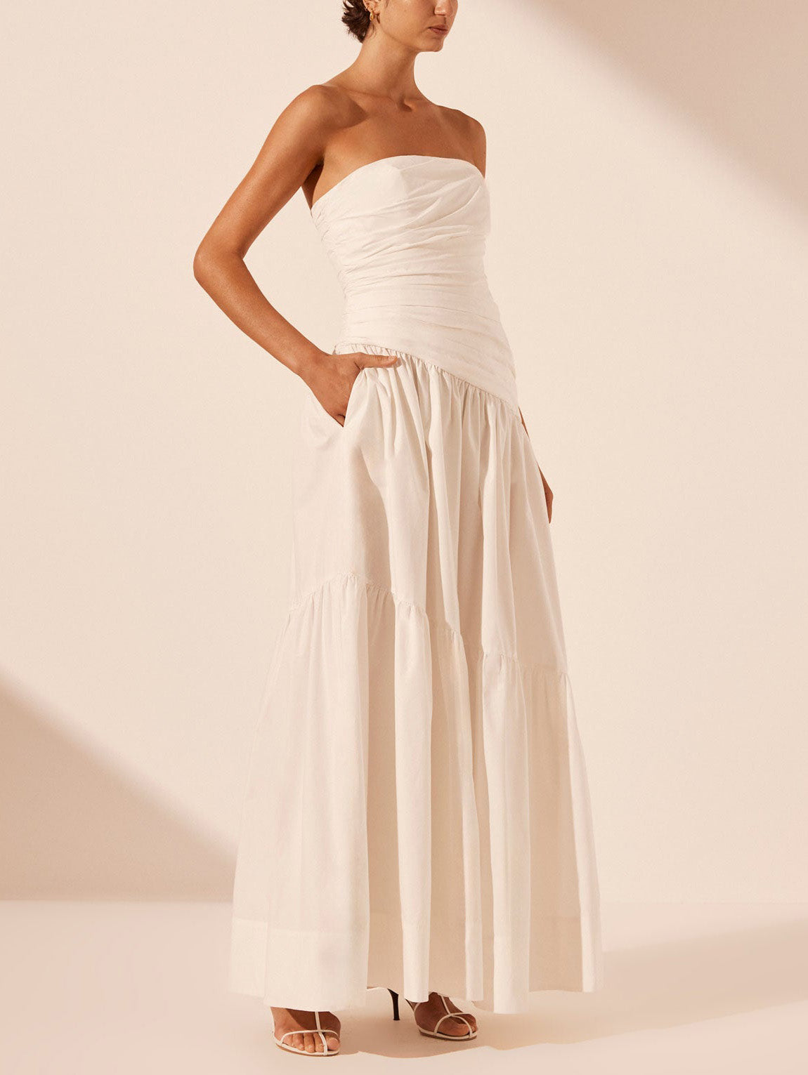 Strapless Irregular Splicing Layered Tube Top Maxi Dress