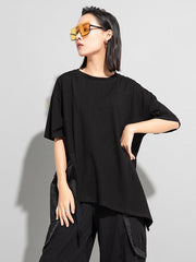 Stylish Loose Pocket Split-Joint Irregular Black T-Shirt