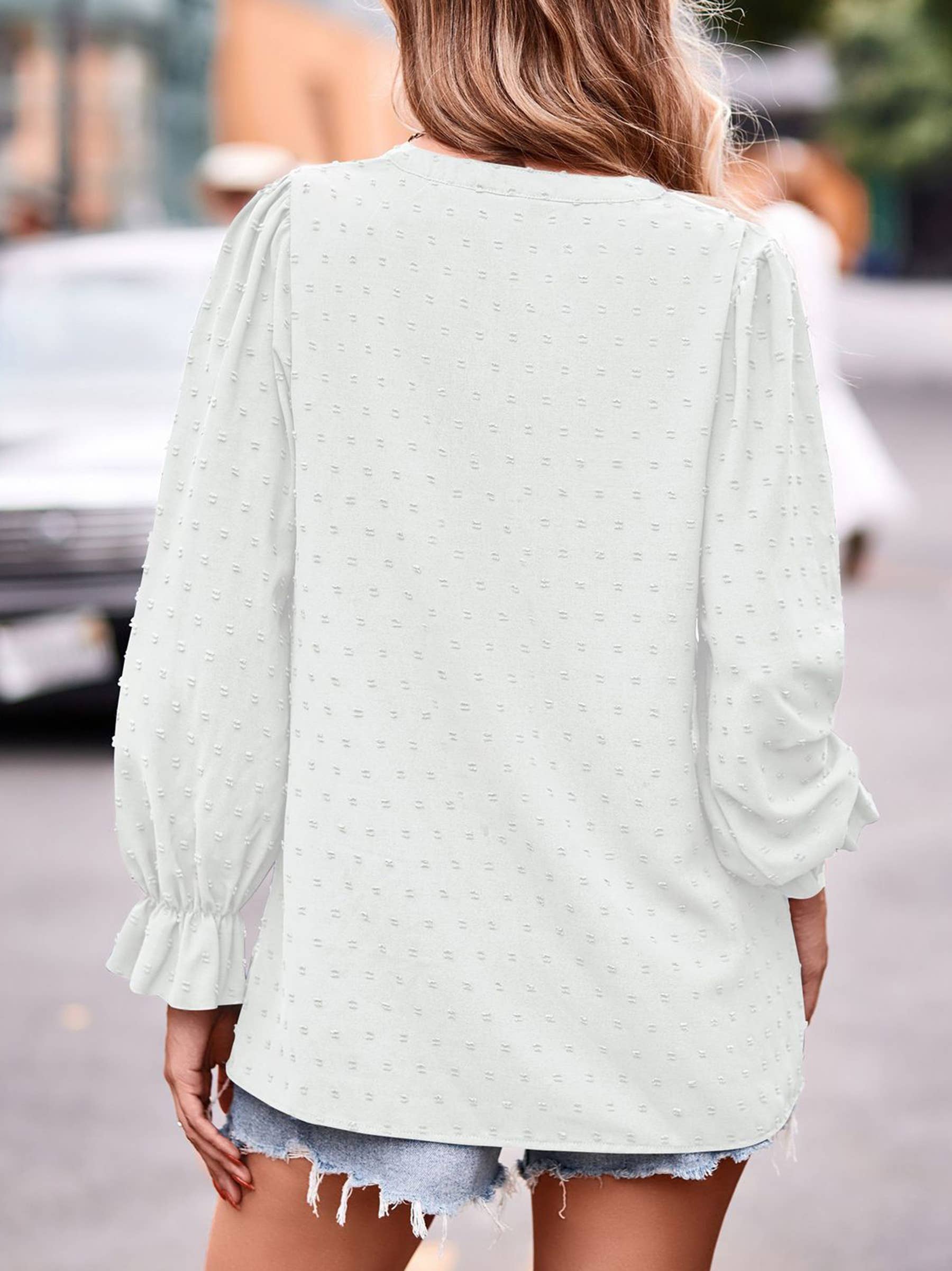 Jacquard T-shirt V-neck Loose Long Sleeve Long Sleeve Tops