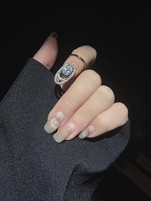 Rhinestone Geometric Nail Ring