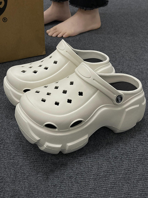 Hollow Round-Toe Crocs Platform Shoes Slider Sandals