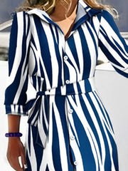 High Waisted Long Sleeves Buttoned Tied Waist Zebra Printed V-Neck Maxi Dresses Shirt Dress