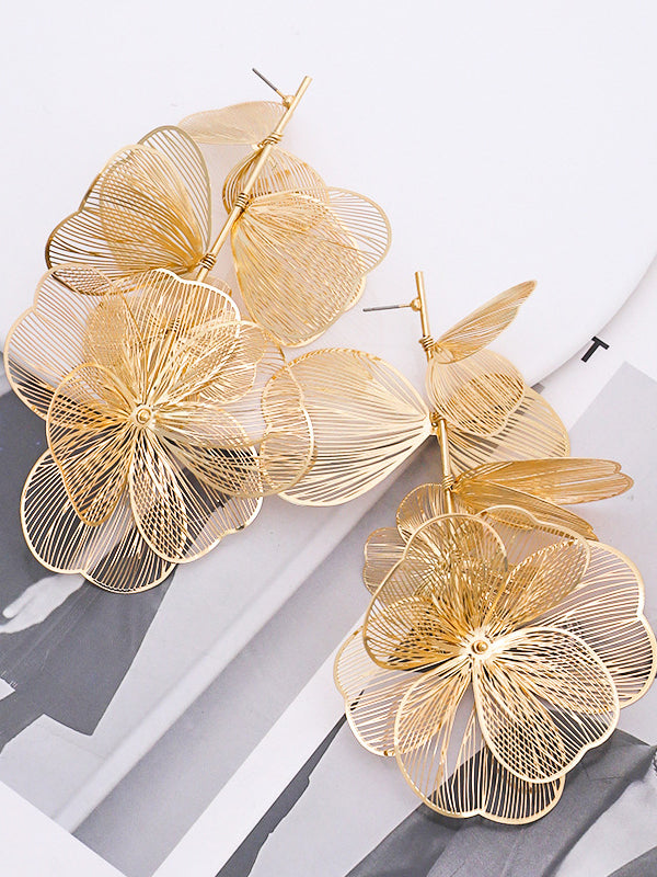 Solid Color Three-Dimensional Flower Drop Earrings