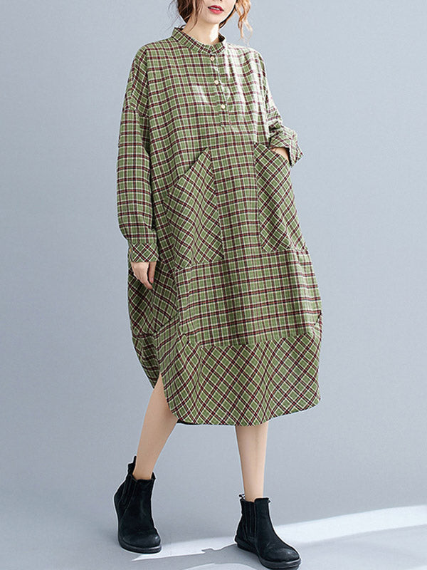 Vintage Plaid Irregularity Shirt Dresses