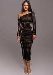 Obsidian Sheer Asymmetrical Midi Dress