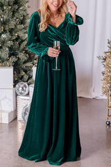 Holiday Magic Velvet Emerald Ruched Maxi Dress