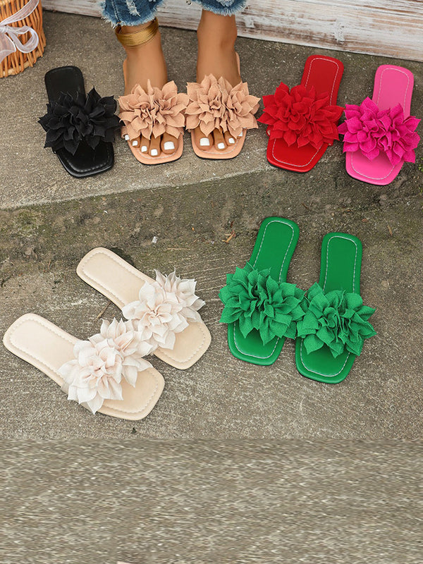 Flower Shape Open Toe Split-Joint Flat Shoes Slippers