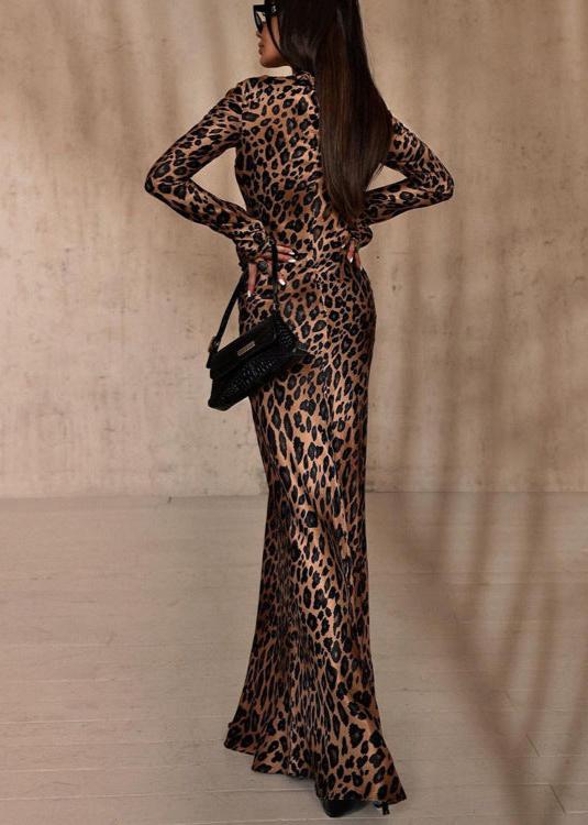 Round Neck Leopard Print Slim Fit Dress