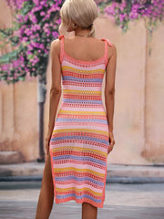 DESERT SUNSETS KNIT STRIPE MIDI DRESS - CORAL