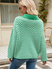 Benji Zig Zag Striped Batwing Sleeve Sweater - Green