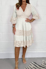 V-neck lace cotton dress