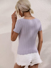 TALIA SHORT SLEEVE KNIT TOP - PURPLE