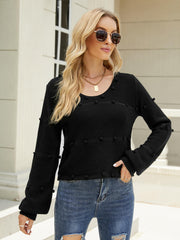 ARIANA POP POM KNIT SWEATER - BLACK