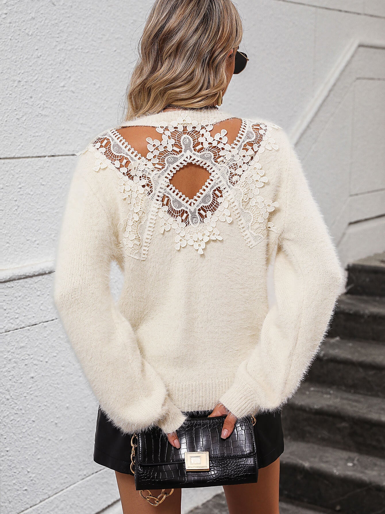 Pretty Petals Lace Floral Pullover Sweater - Cream