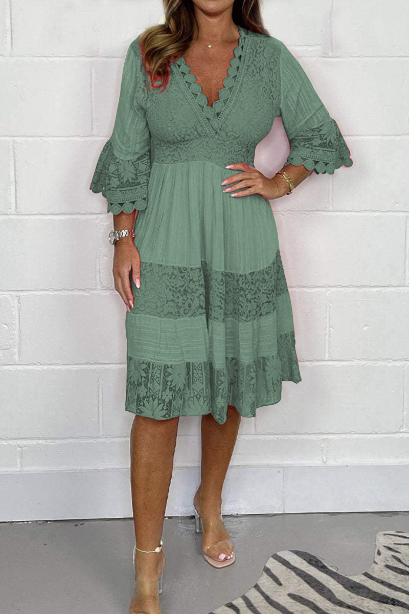 V-neck lace cotton dress