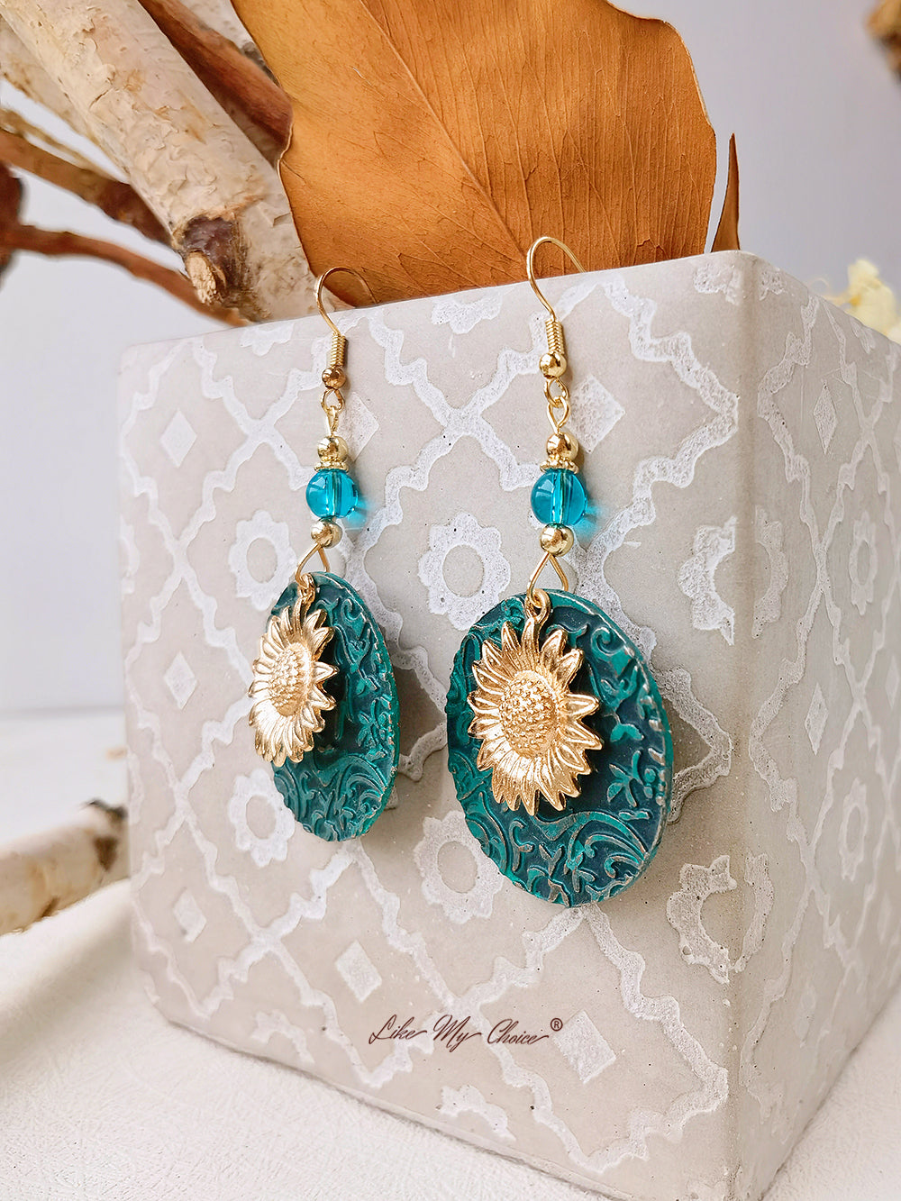 Bohemian Sunflower Embossed Double Layer Earrings