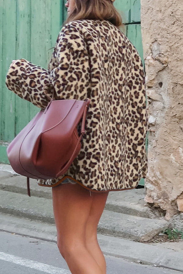 Fashion Leopard Loose Loose Cashmere Warm Jacket