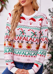 Festive Pink Knitted Christmas Sweater - Cheerful and Cozy