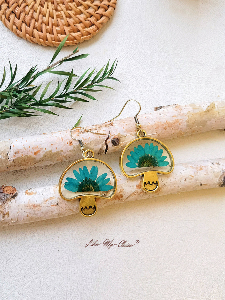 Natural Dried Flower Daisy Mushroom Earring