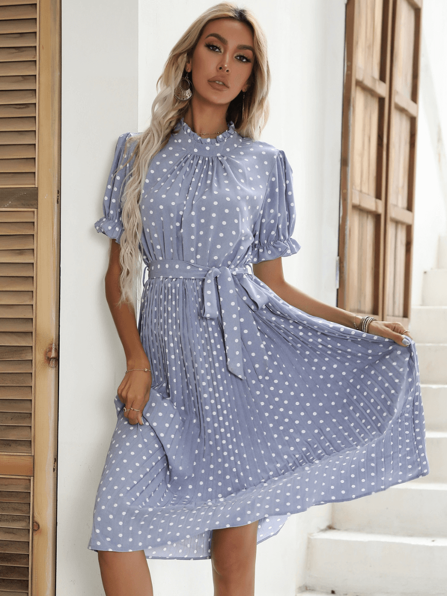 Evergreen Polka Dot Midi Dress - Blue