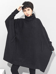 Super Loose Black High-Neck Knitting Batwing Sleeves Sweater Dress