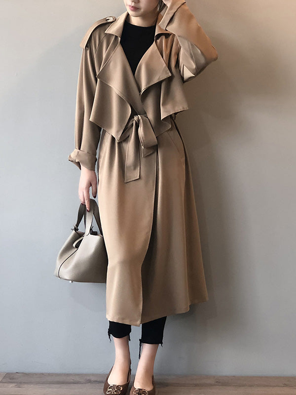 Khaki&Black Vintage Notched Collar Thin Trench Coat