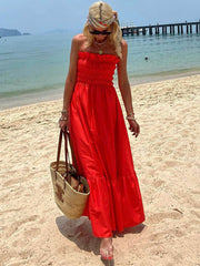 Smocked Bust Off Shoulder Vacation Maxi Dress