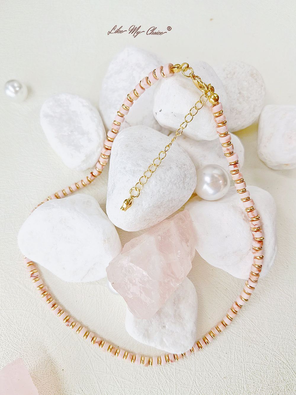 Pink Natural Gemstone Necklace for Fall