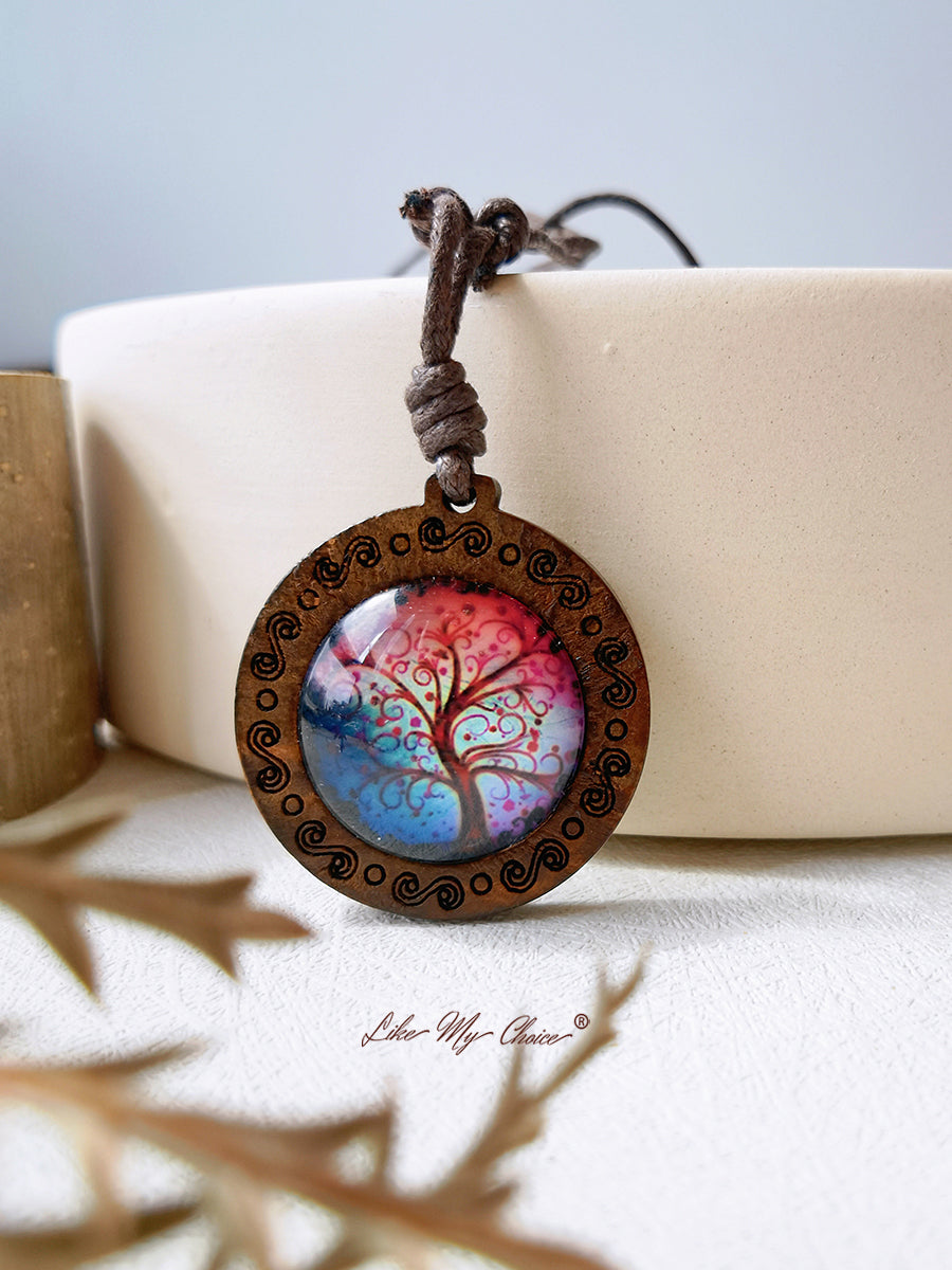 LikeMyChoice? Tree of Life Art Glass Tile Pendant Necklace