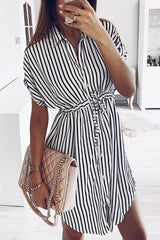 Chicindress Striped Drawstring Lace-Up Dress