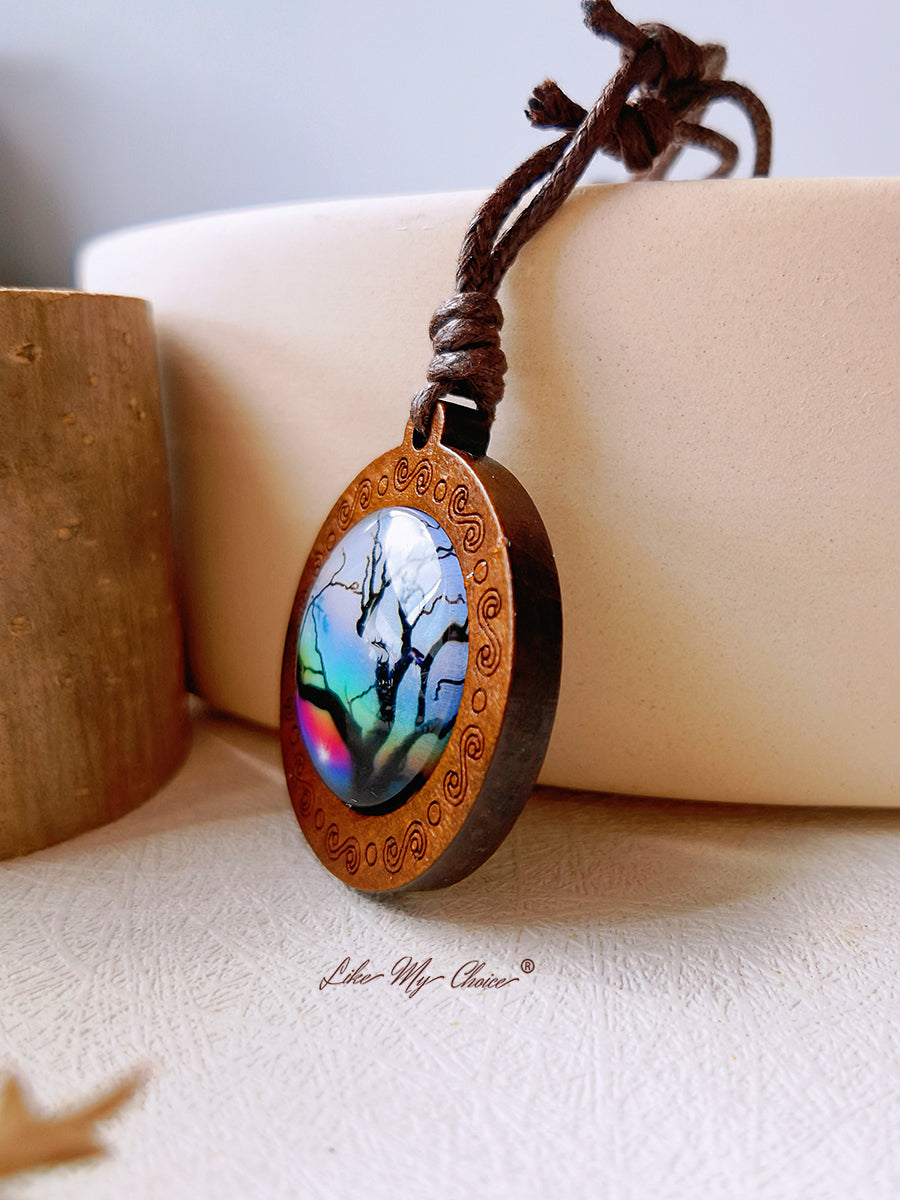 LikeMyChoice? Tree of Life Art Glass Tile Pendant Necklace