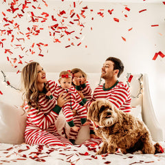 Red and White Striped Green Collar Family Matching Pajamas Set