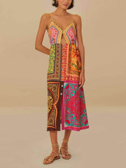 Bohemian Mosaic - V-Neck Strap Midi Dress