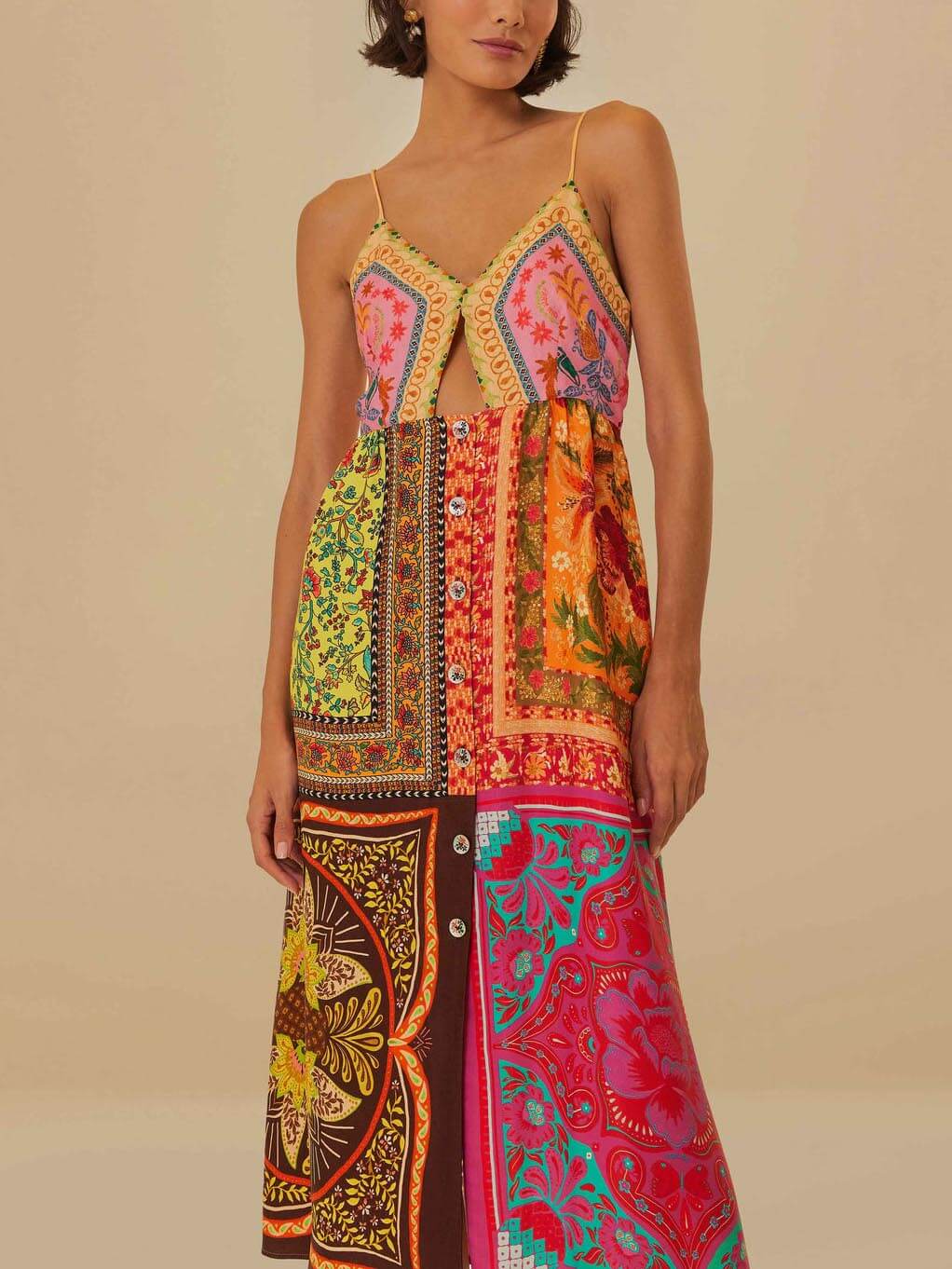 Bohemian Mosaic - V-Neck Strap Midi Dress