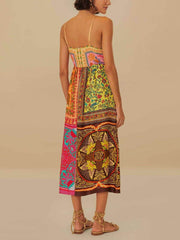 Bohemian Mosaic - V-Neck Strap Midi Dress