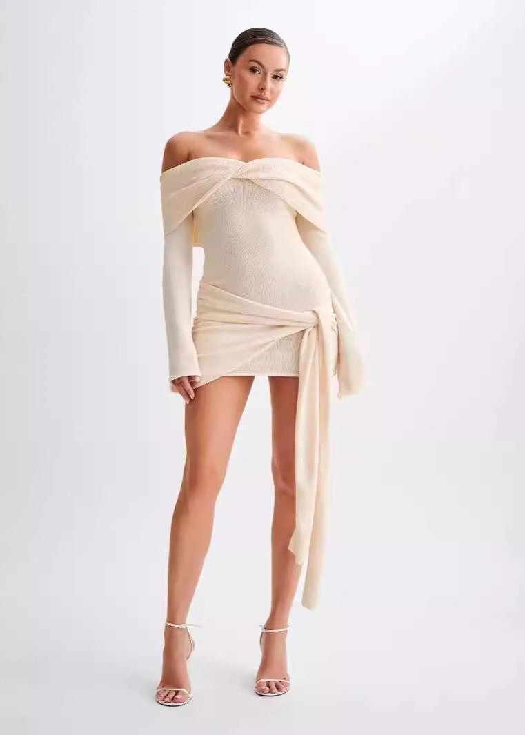 Off-Shoulder Knitted Wrap Dress - Modern Elegance