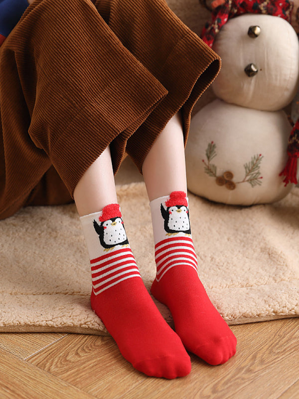 Cartoon Printed Contrast Color Keep Warm Socks Accessories