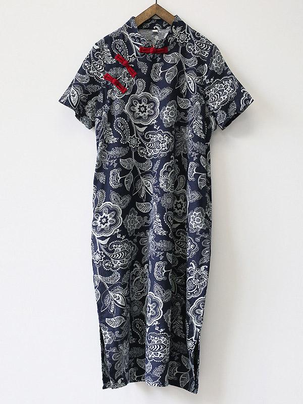 National Printed Cheongsam Midi Dress