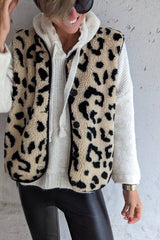 Women's Leopard Print Front Opening Casual Autumn and Winter Vest Jacket