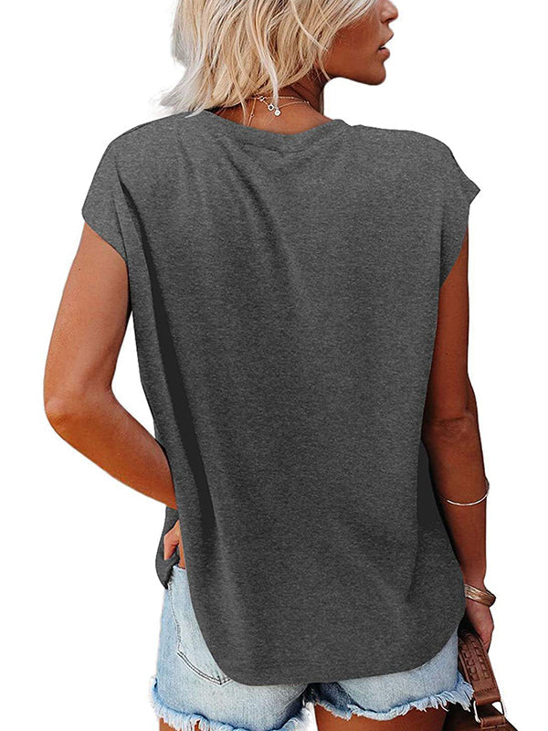 Simple Cotton-Blend Short Sleeves Round-Neck T-Shirt Top