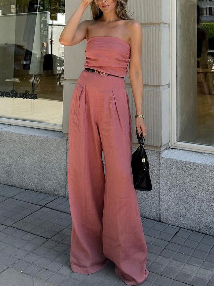 Modern fashion tube top pleated jumpsuit