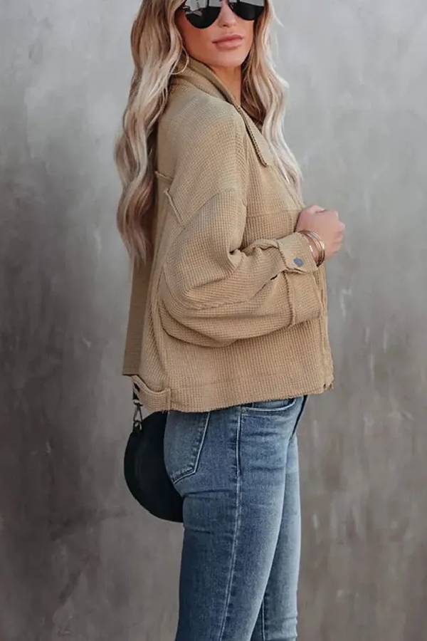 Women's Waffle Cardigan Short Top Jacket