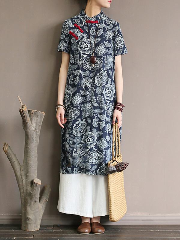 National Printed Cheongsam Midi Dress