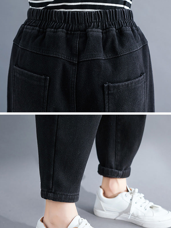 Thicken Solid Color Column Jean Pants