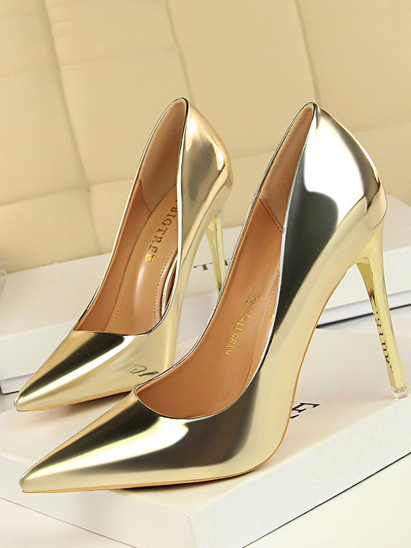 Pointed-Toe Shallow Cut Solid Color Pumps Scarpin Salto