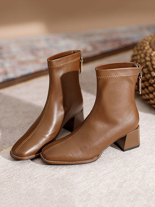 Split-Joint Square-Toe Zipper Boots